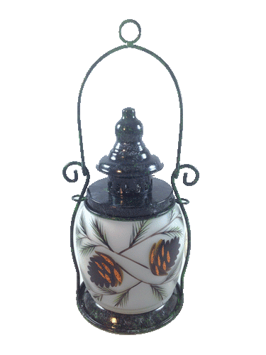 Blue Mountain Shoppes, Whispering Pines Lighted Glass Lantern- Two Cones by Stony Creek