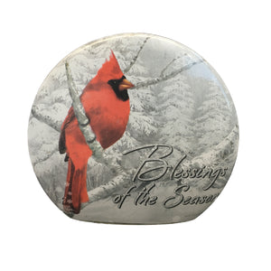 Blue Mountain Shoppes, Winter Cardinal Lighted 7" Round Glass by Stony Creek