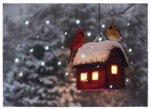 Blue Mountain Shoppes, Lighted Tabletop Canvas w/Timer - Cardinals on Birdhouse