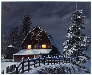 Blue Mountain Shoppes, Lighted Canvas w/Timer  17" x 14" - Winter Barn