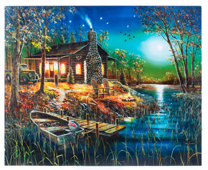 Blue Mountain Shoppes, Lighted Canvas w/Timer  17" x 14" - Midnight Fishing