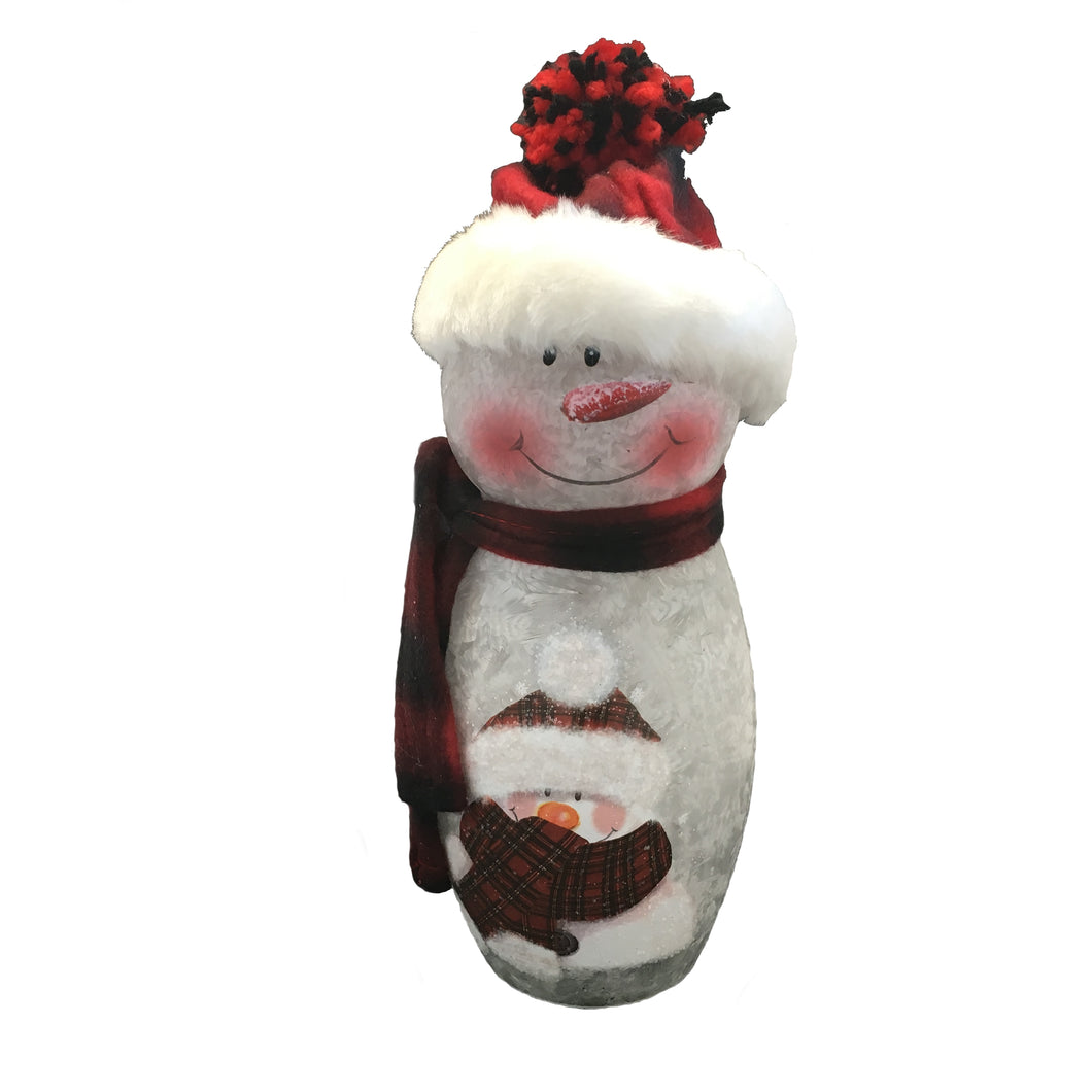 Blue Mountain Shoppes, Lighted Snowman w/Red Hat by Stony Creek