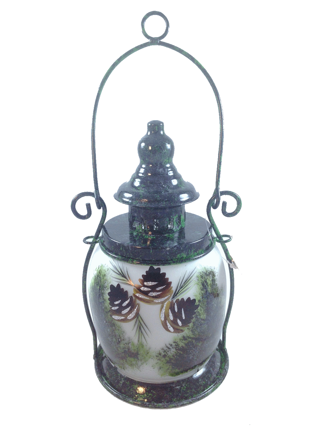 Blue Mountain Shoppes, Whispering Pines Lighted Glass Lantern- Three Cones Silver Accent by Stony Creek